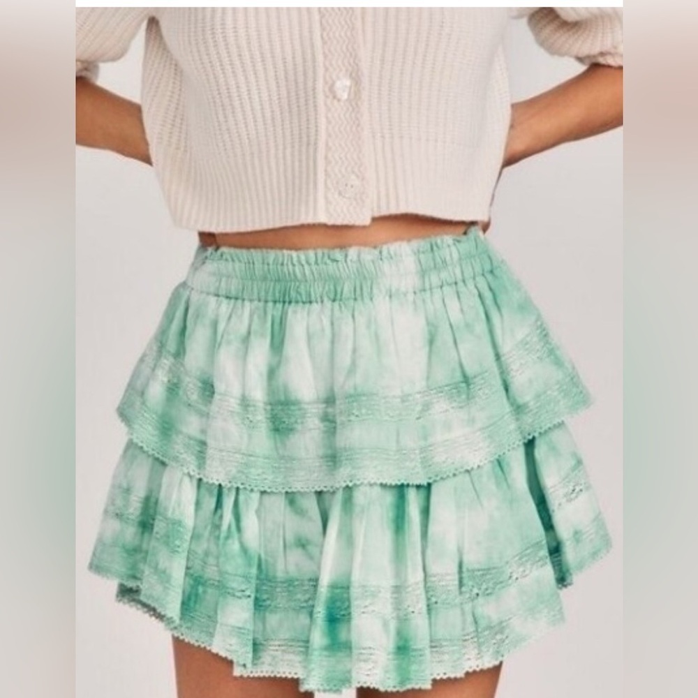 Love Shack Fancy Mint Green Ruffle Mini Skirt Size XS